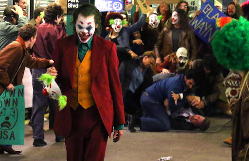 Zazie Beetz and Joaquin Phoenix, in full clown make-up as the Joker, film scenes for 'Joker' at a Bronx subway station. New York City, New York - Sunday September 23, 2018. Photograph: © LGjr-RG/PacificCoastNews. Los Angeles Office (PCN): +1 310.822.0419 UK Office (Avalon): +44 (0) 20 7421 6000 sales@pacificcoastnews.com (LGjr-RG/PacificCoastNews / IPA/Fotogramma, New York - 2018-09-22) p.s. la foto e' utilizzabile nel rispetto del contesto in cui e' stata scattata, e senza intento diffamatorio del decoro delle persone rappresentate